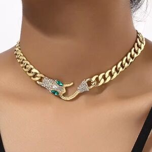 New Gold Chunky Snake Serpent Crystal Choker Necklace